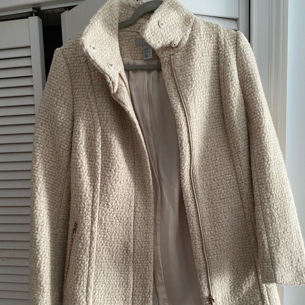 H&M Tweed Wool Coat tan/white